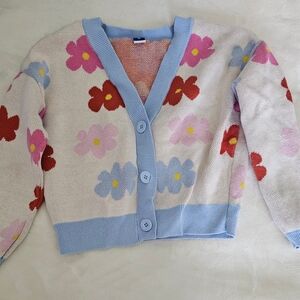 Old Navy Blue and Red Sweater with Vintage Floral Design